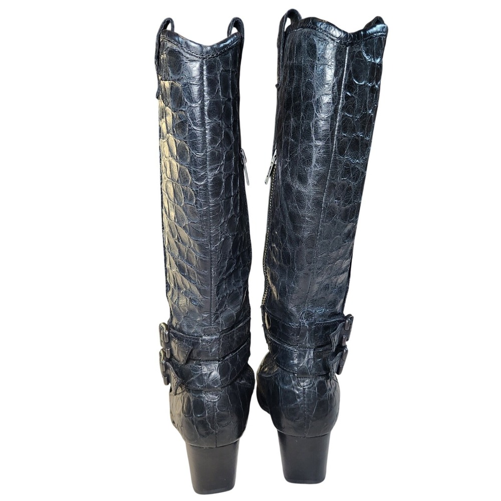 BØRN Lewisa Leather Riding Boot Womens 7.5 Black Textured Croc Embossed Heeled - Picture 3 of 11